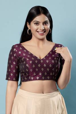 Salwar Studio Women's Wine Woven Design Saree Blouse 1