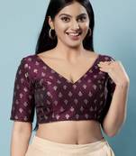 Salwar Studio Women's Wine Woven Design Saree Blouse
