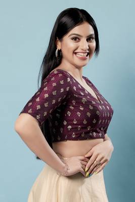 Salwar Studio Women's Wine Woven Design Saree Blouse 3