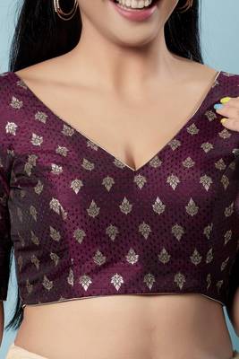 Salwar Studio Women's Wine Woven Design Saree Blouse 5
