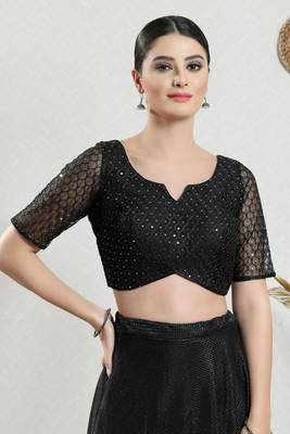 Salwar Studio Women's Black Embroidered Saree Blouse 1