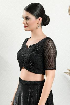 Salwar Studio Women's Black Embroidered Saree Blouse 2
