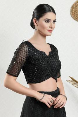 Salwar Studio Women's Black Embroidered Saree Blouse 3