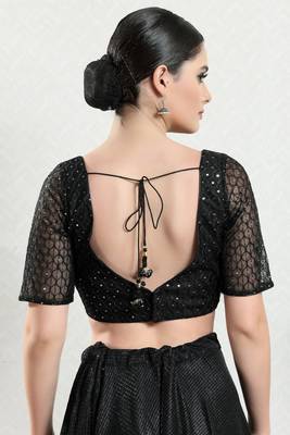 Salwar Studio Women's Black Embroidered Saree Blouse 4