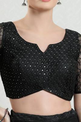 Salwar Studio Women's Black Embroidered Saree Blouse 5
