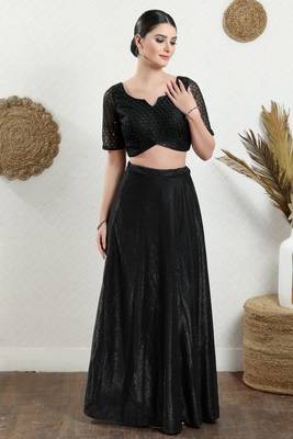 Salwar Studio Women's Black Embroidered Saree Blouse 6