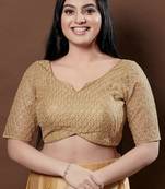 Salwar Studio Women's Gold Embroidered Saree Blouse