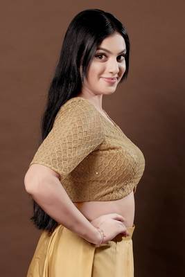 Salwar Studio Women's Gold Embroidered Saree Blouse 2