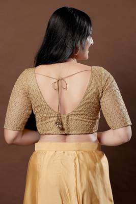 Salwar Studio Women's Gold Embroidered Saree Blouse 4
