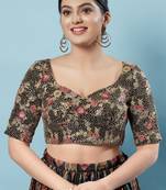 Salwar Studio Women's Black Zari Embroidered Saree Blouse