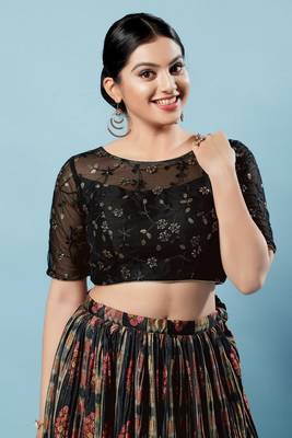 Salwar Studio Women's Black Embroidered Saree Blouse 1