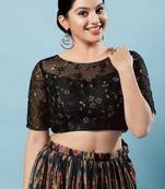 Salwar Studio Women's Black Embroidered Saree Blouse
