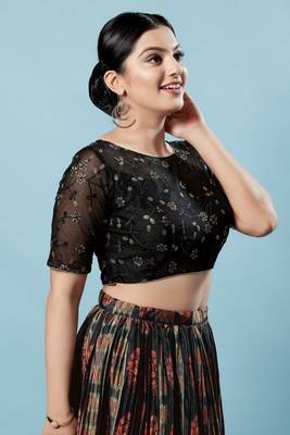 Salwar Studio Women's Black Embroidered Saree Blouse 3