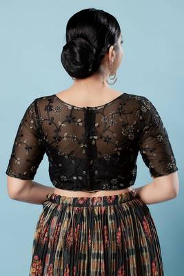Salwar Studio Women's Black Embroidered Saree Blouse 4