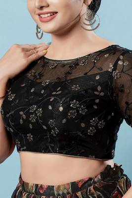 Salwar Studio Women's Black Embroidered Saree Blouse 5