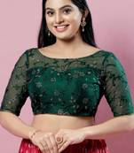 Salwar Studio Women's Green Embroidered Saree Blouse