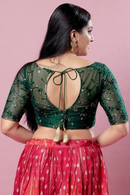 Salwar Studio Women's Green Embroidered Saree Blouse 4
