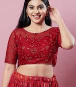 Salwar Studio Women's Maroon Embroidered Saree Blouse