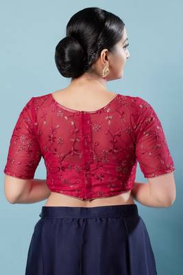 Salwar Studio Women's Red Embroidered Saree Blouse 4