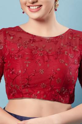 Salwar Studio Women's Red Embroidered Saree Blouse 5