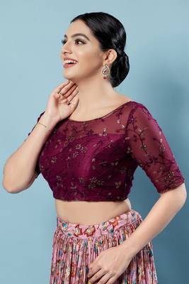 Salwar Studio Women's Wine Embroidered Saree Blouse 2