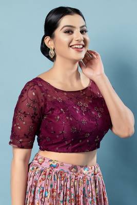 Salwar Studio Women's Wine Embroidered Saree Blouse 3