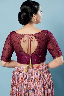 Salwar Studio Women's Wine Embroidered Saree Blouse 4