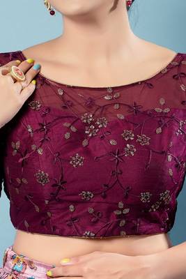 Salwar Studio Women's Wine Embroidered Saree Blouse 5