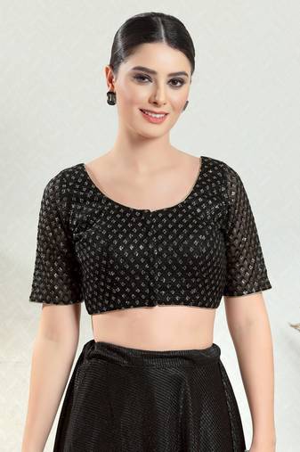 Salwar Studio Women's Black Embelished Saree Blouse