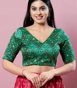 Salwar Studio Women's Green Woven Design Saree Blouse