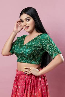 Salwar Studio Women's Green Woven Design Saree Blouse 2