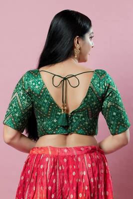 Salwar Studio Women's Green Woven Design Saree Blouse 4