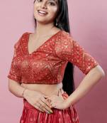 Salwar Studio Women's Red Woven Design Saree Blouse