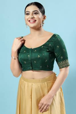 Salwar Studio Women's Green Embroidered Saree Blouse 1