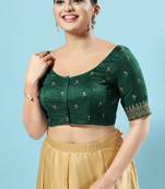 Salwar Studio Women's Green Embroidered Saree Blouse