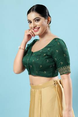 Salwar Studio Women's Green Embroidered Saree Blouse 2
