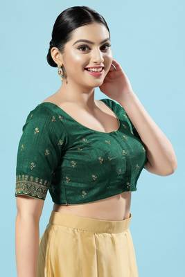 Salwar Studio Women's Green Embroidered Saree Blouse 3