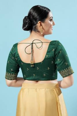 Salwar Studio Women's Green Embroidered Saree Blouse 4