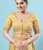 Salwar Studio Women's Gold Embroidered Saree Blouse