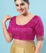 Salwar Studio Women's Magenta Embroidered Saree Blouse