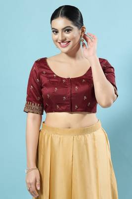 Salwar Studio Women's Maroon Embroidered Saree Blouse 1