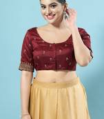 Salwar Studio Women's Maroon Embroidered Saree Blouse