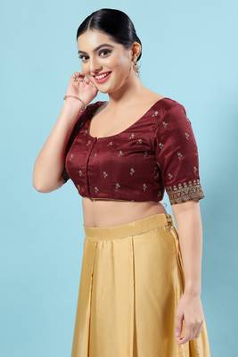 Salwar Studio Women's Maroon Embroidered Saree Blouse 2