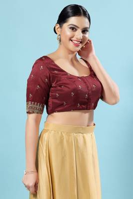 Salwar Studio Women's Maroon Embroidered Saree Blouse 3