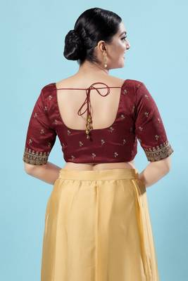 Salwar Studio Women's Maroon Embroidered Saree Blouse 4