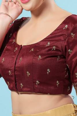 Salwar Studio Women's Maroon Embroidered Saree Blouse 5