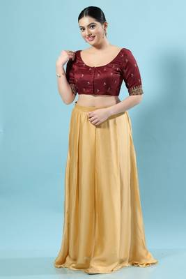 Salwar Studio Women's Maroon Embroidered Saree Blouse 6