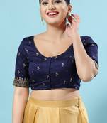 Salwar Studio Women's Navy Blue Embroidered Saree Blouse