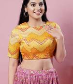 Salwar Studio Women's Yellow Woven Design Saree Blouse