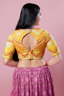 Salwar Studio Women's Yellow Woven Design Saree Blouse 4